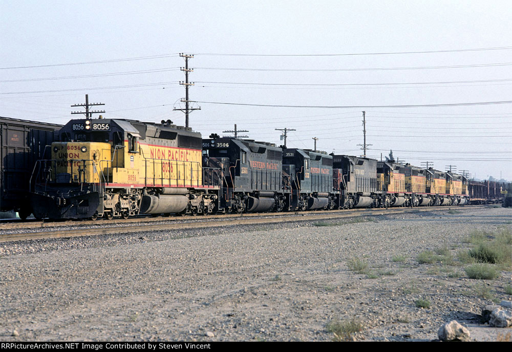 Union Pacific #8056 east with ample power including WP & SSW units